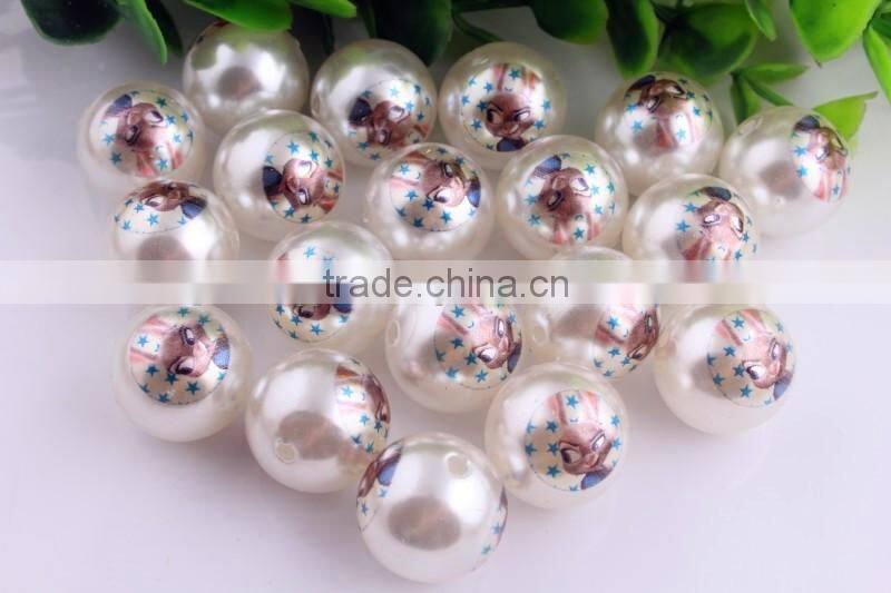 Look!! 2016 Fashion Chunky Round Loose Acrylic Bubblegum Ball 20mm Pearl Print Cartoon Character Large Pearl Beads For Jewelry!