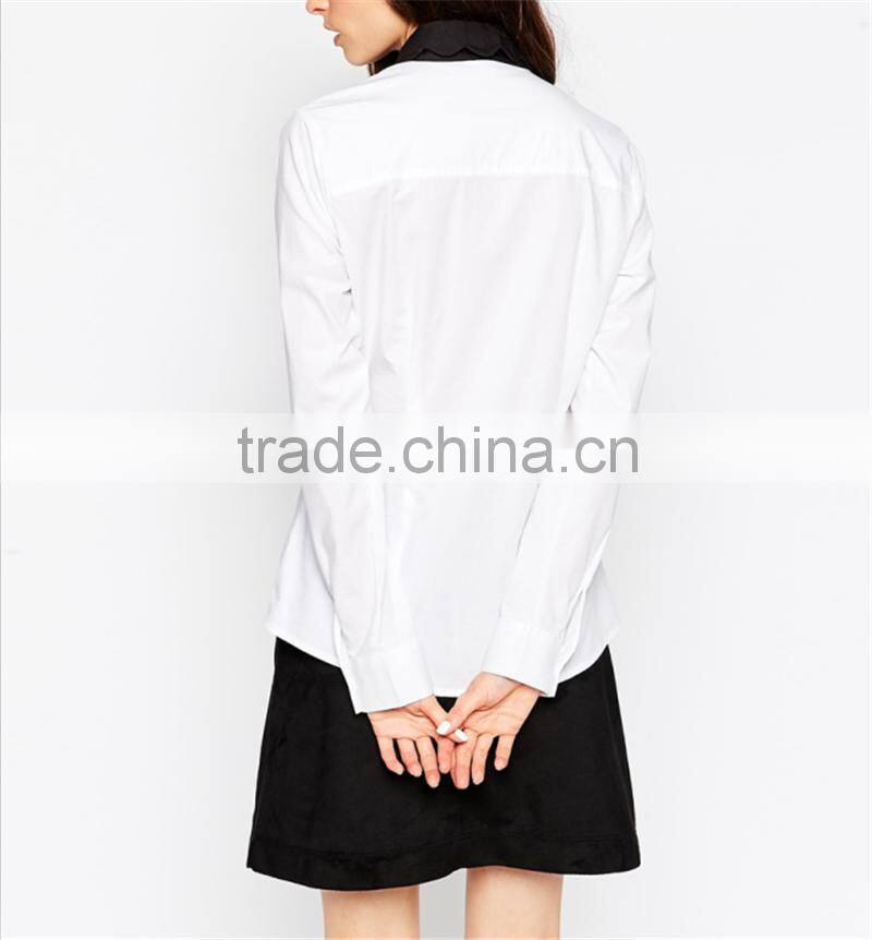 floral collar matching color women shirt long sleeves women blouse OEM service