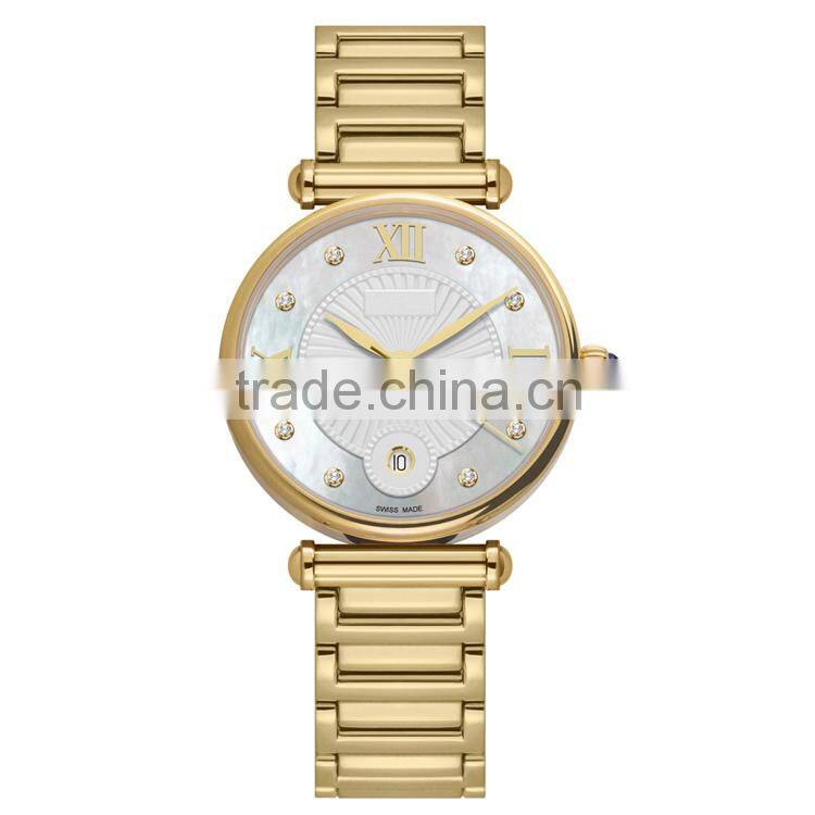 PVD gold ladies stainless steel case steel back watch japan quartz movement Sapphire glass with gold stainless steel band