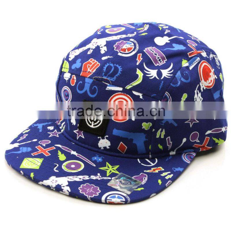 flat brim 5 panel floral printed cap