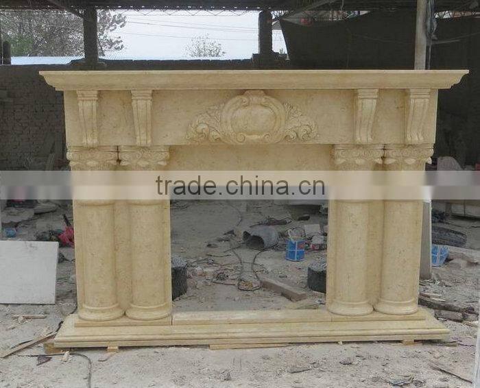 Yellow Marble Carved Pillar Fireplace Decoration