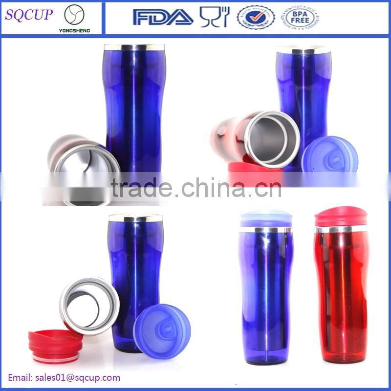 14oz Stainless steel inner and plastic outer travel coffee mug bpa free starbucks tumbler with lid enamel mug