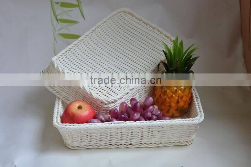 White rectangular PP rattan display basket in supermarket