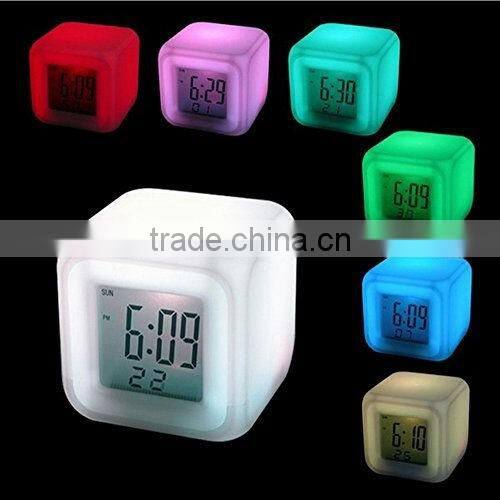 RGB Color changing cube clock- digital alarm clock LED night with Celander Function