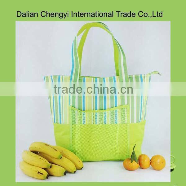 Promotional polyester cooler tote bag with front mesh pocket