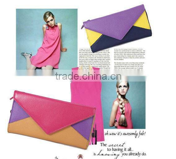 2013 colorful fashion design woman purse leather wallet envelope bag