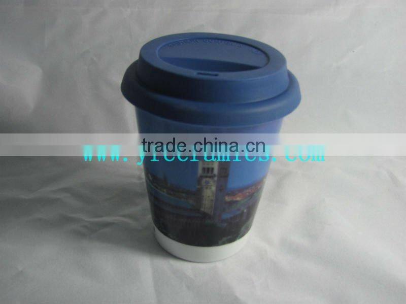 YF11008 single wall ceramic mug with silicon lid