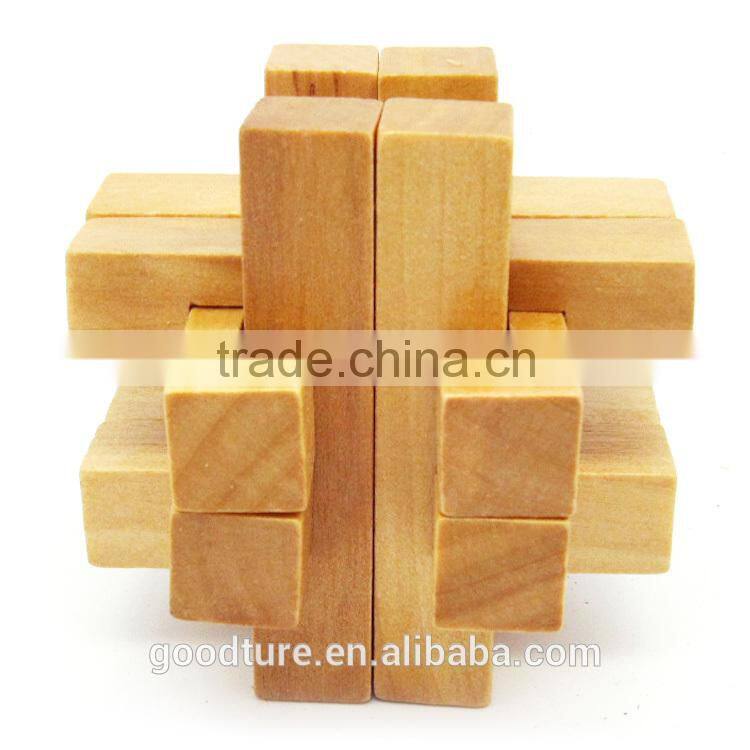 2015 Hot Sale Wooden IQ Intelligent Puzzle Magic Puzzle Kongming Lock Brain Teaser Model Number GAD1090