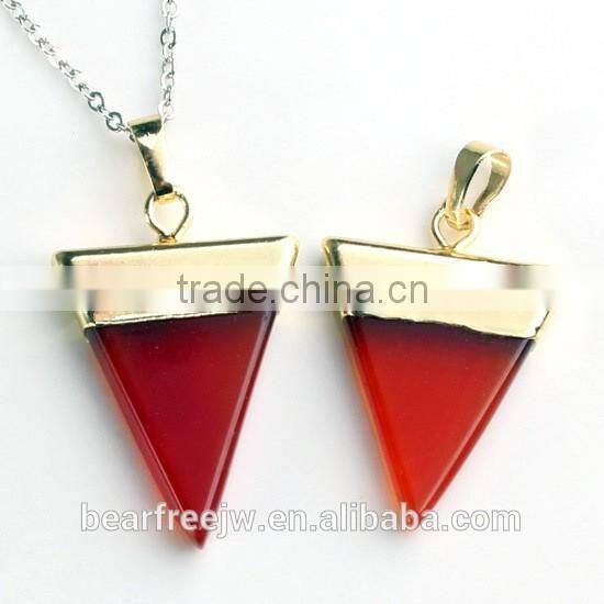 New Trendy Gold Plated Semi-Precious Gemstones Triangular Pyramid Chakra Pendant For Necklace