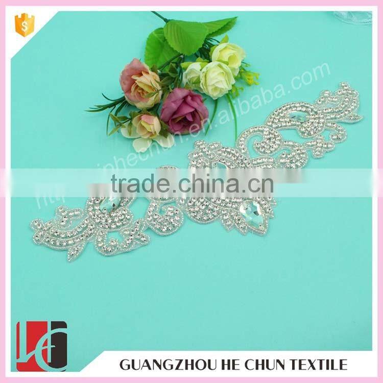 HC-3660 Hechun HotFix Rhinstone Beaded Sewing Lace Applique for Party Dresses