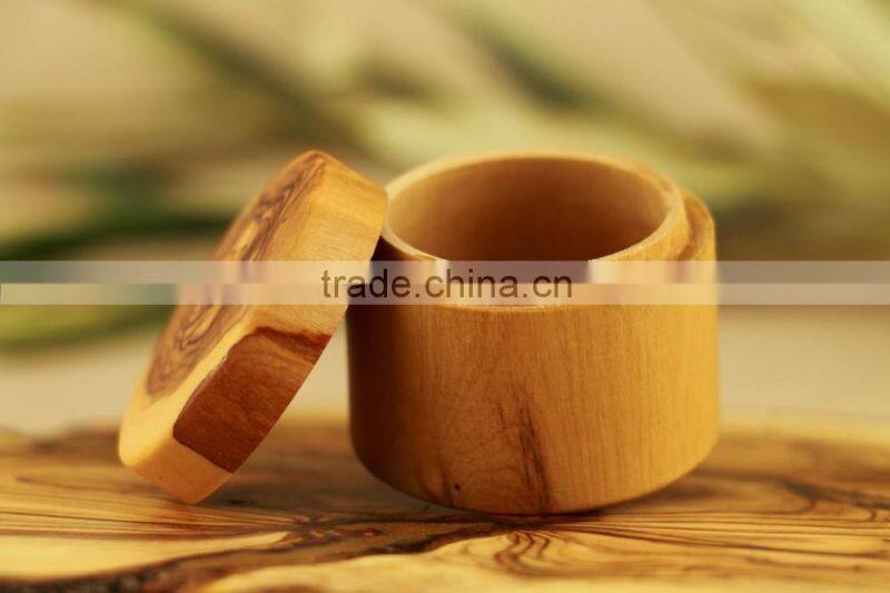 Olive Wood Carved Round Box