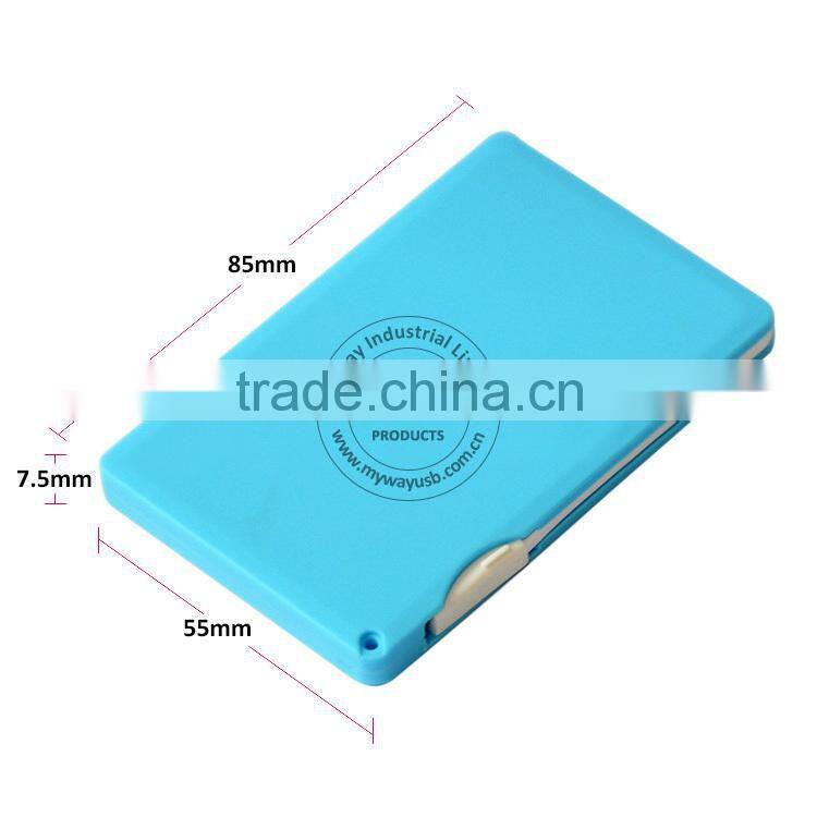 2014 bulk cheap ultra slim name card power bank with built-in cable