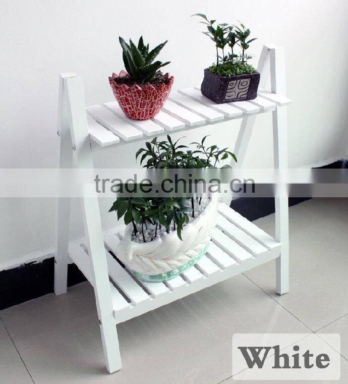 White folding MDF the two tier flower and plant display shelf