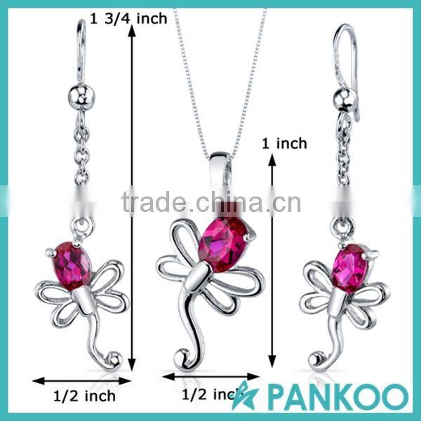 Dragonfly Oval Cut Sterling Silver Pendant Earrings Set