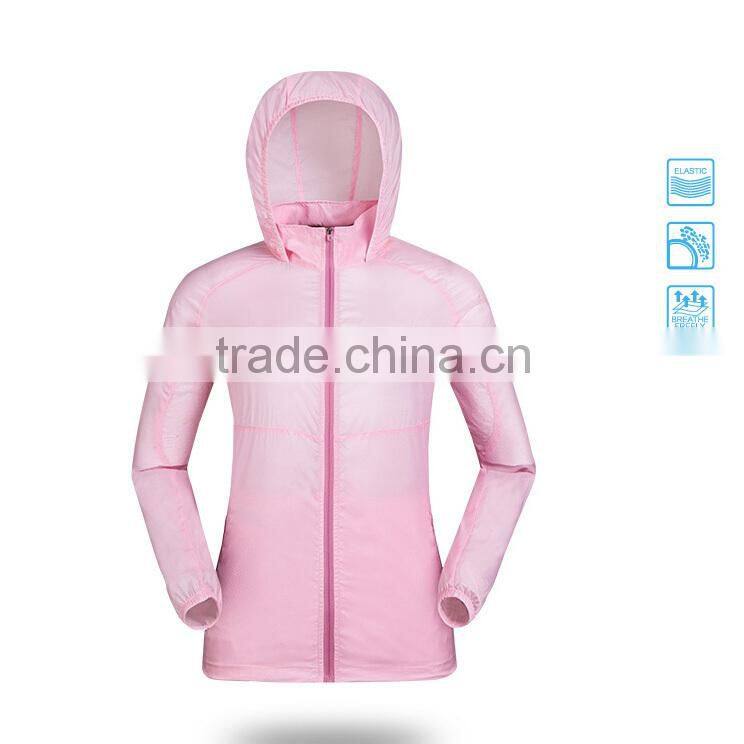 Professional Manufacturer Of Woman Zipper Fly Hooded Breathable Waterproof Windproof Sun-protective Jacket 20D Nylon
