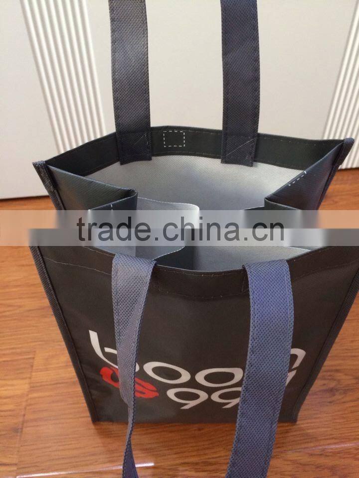 Hand carry bag, wine bag,custom promotional 4 packed bottles wine bag