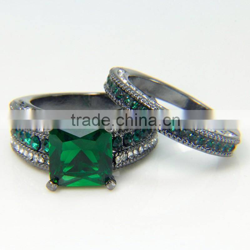 Thick Emerald Couple Ring Sets Big Central Stone Wedding Bands Love Romantic Ring For Lovers