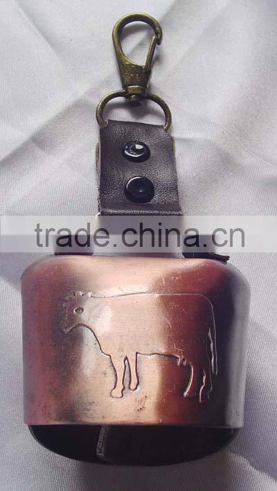 2.75" antique cow bell with strap lanyard A2-179 with embossed cow on the bell (A166)