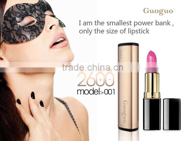 Hot selling Portable Lipstick Size Mini 2600mah Best Power Bank for Iphones