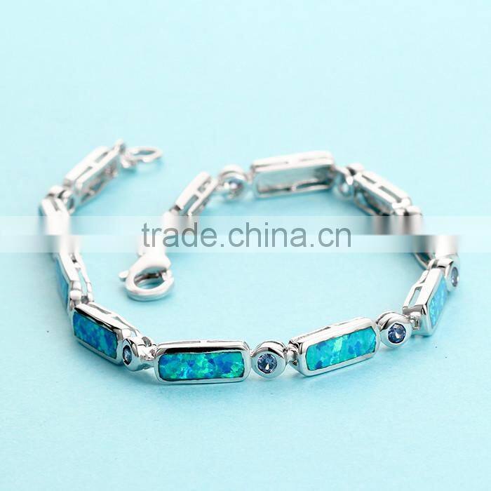 925 Sterling Silver Ocean Synthetic Blue Opal Bracelet Jewelry SBI181W