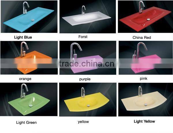 Colorful glass basin MDF cabinet commercial bathroom vanity