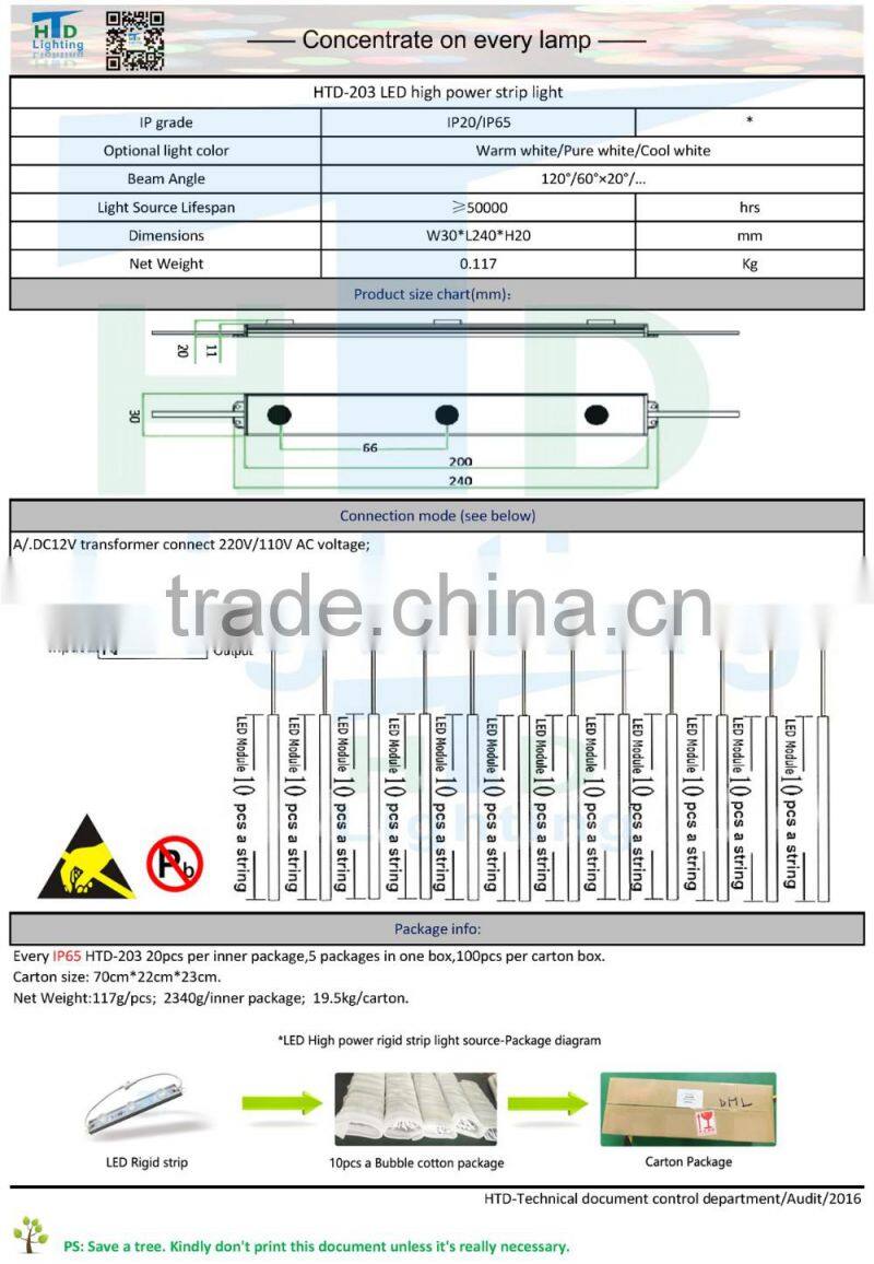 3LED High Power LED rigid strip IP65 6020 beam aluminum shell