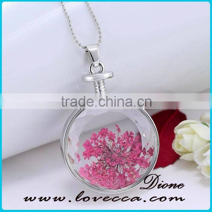 Gold jewellery design PINK flower glass pendant necklace for women