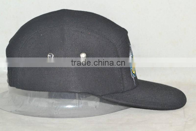 Guangzhou hat factory professional custom 5 panel 100% cotton embroidery + print logo Flat brim hat