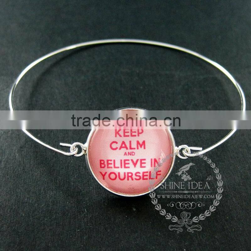 65mm diameter one end open keep calm series 1 candy color collage art cabochon silver wiring fashion bangle bracelet 6420002