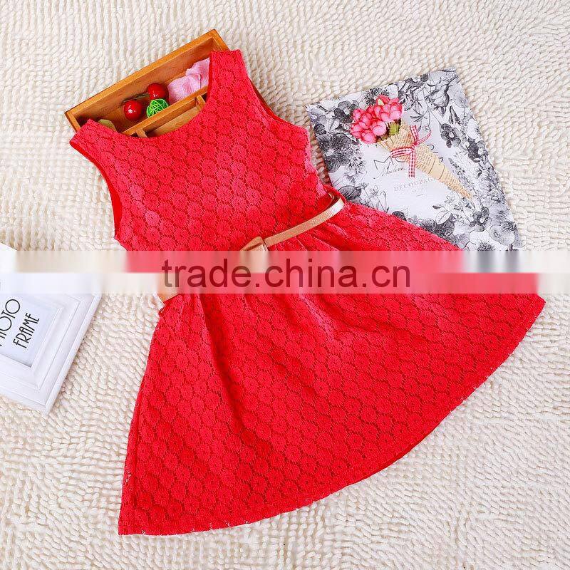 Wholesale beautiful birthday girl dress lace baby girl dress with waistband short baby casual lace dress boutique dress