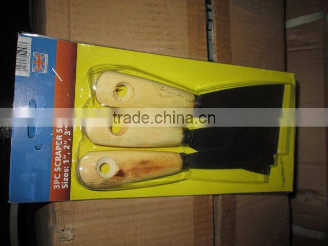 3 pieces plastic wall putty knife with wooden handle