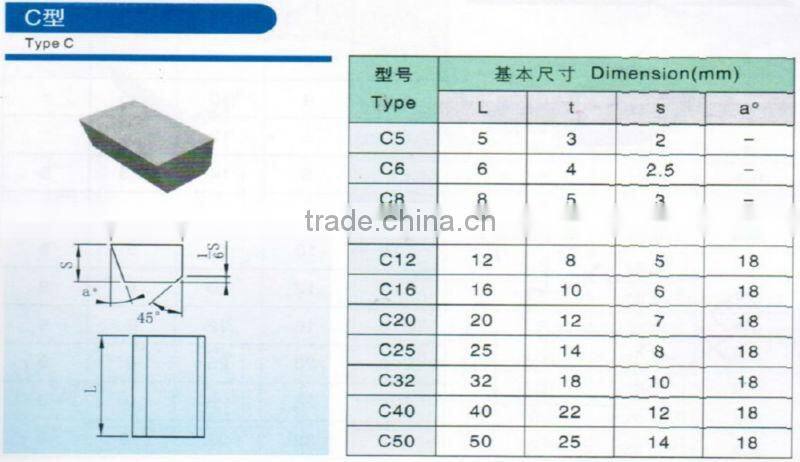 C type tungsten carbide Indexable brazed carbide tips of YT5