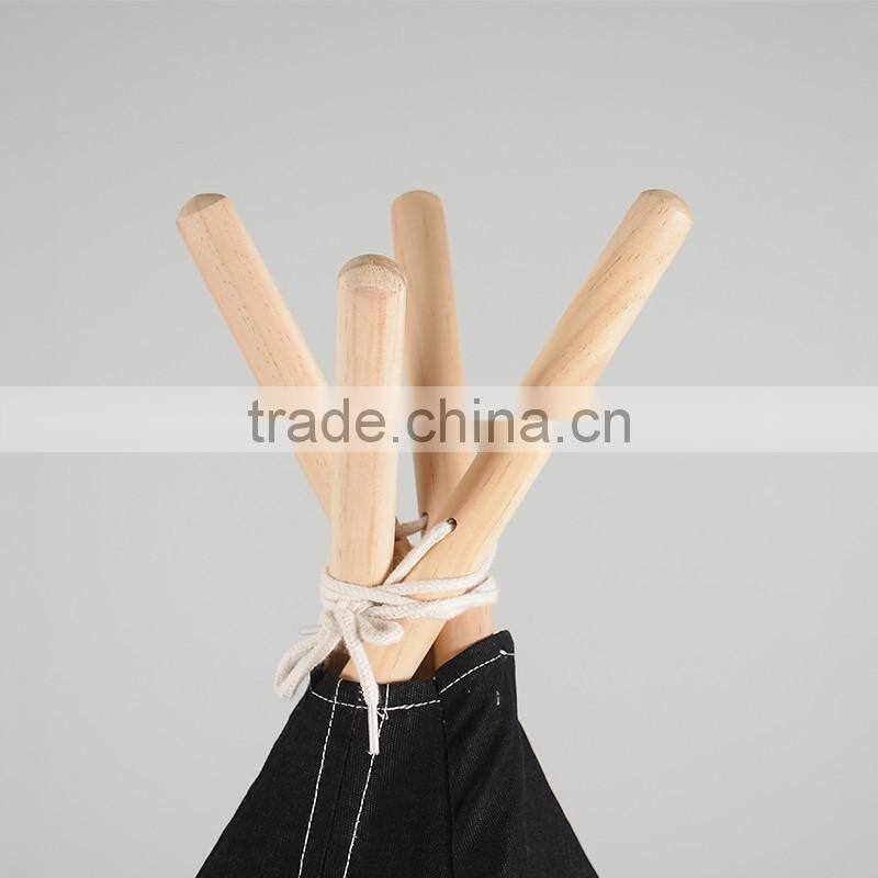 Cotton canvas wooden pole black striped kids teepee tent