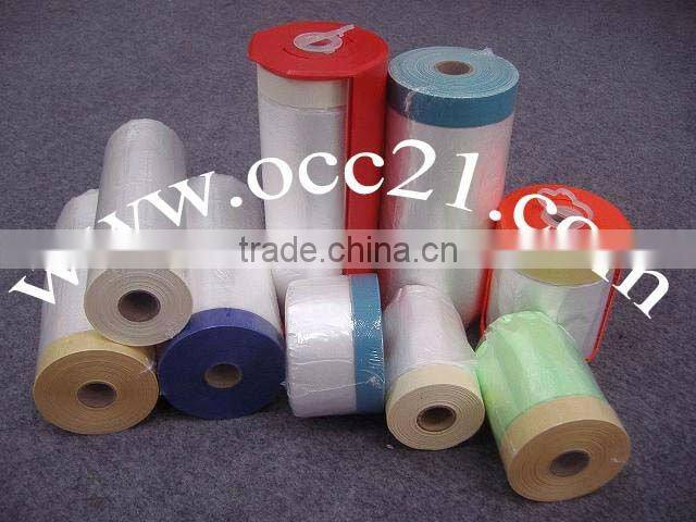 Pre-taped masking film with dispenser