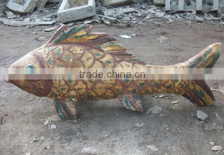Decorative carving wood fish sculpture