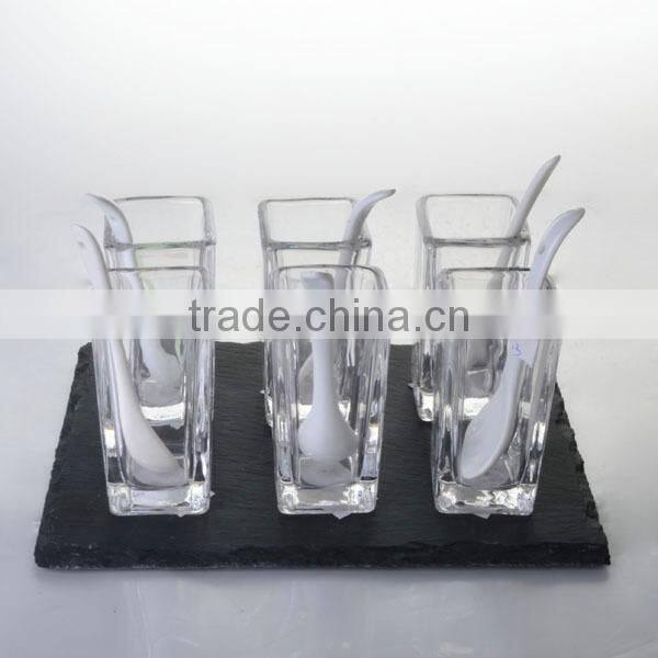 machine made glass salt and pepper cruet set jars with slate