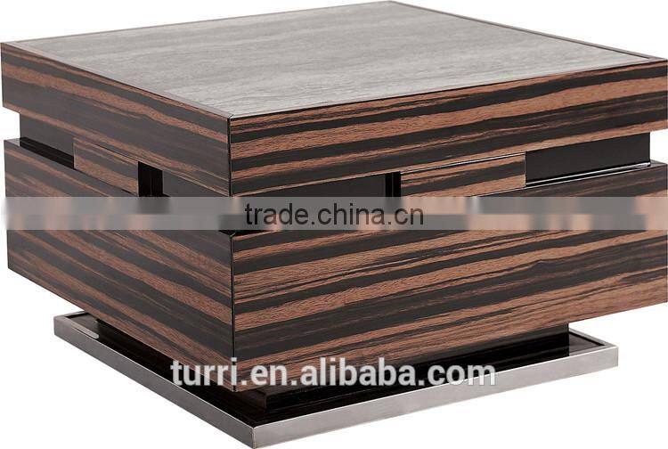 Modern ebony veneer MDF base TV stand with natural travertine top