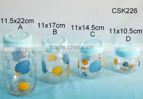 different size cute shell glass storage candy jar with painting