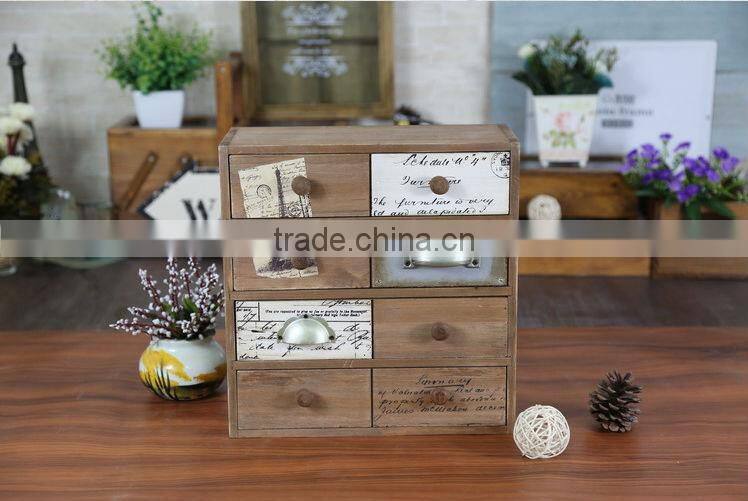 Zakka grocery retro wooden four drawer desktop storage box