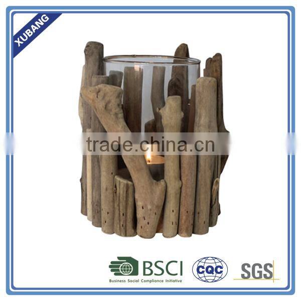 2015 best seller chinese big sale handmade Wood with glass candle holder
