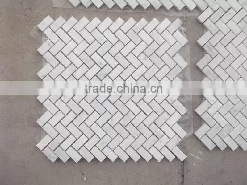 Carrara White Marble Herringbone Mosaic Tile Bianco Carrara Herringbone Tile