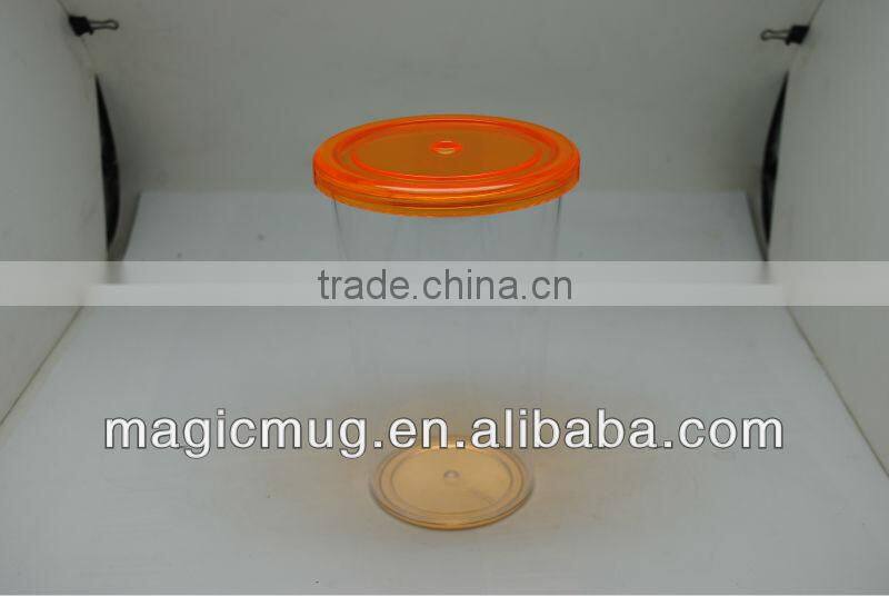 Transparent Plastic Mug with lid and straw