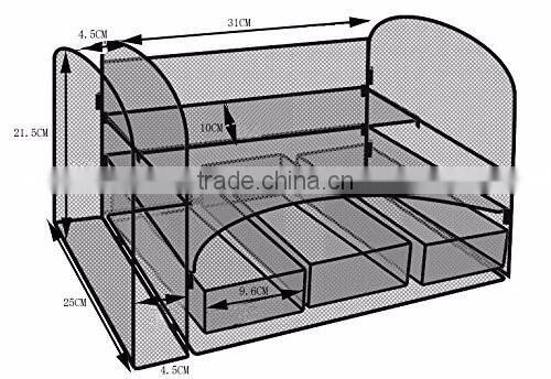 2017 amazon popular design black metal mesh desk file organizer with 3 Little Drawers