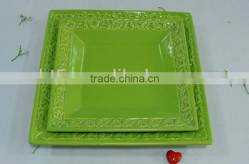 green color glazed round ceramic plate