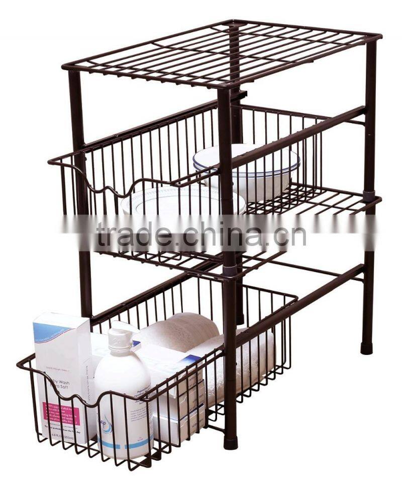 Stackable Under Sink Cabinet Sliding Basket Organizer Drawer
