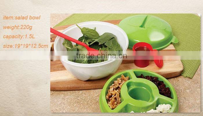high quality kitchen product wholesale plastic salad bowl with lid and fork
