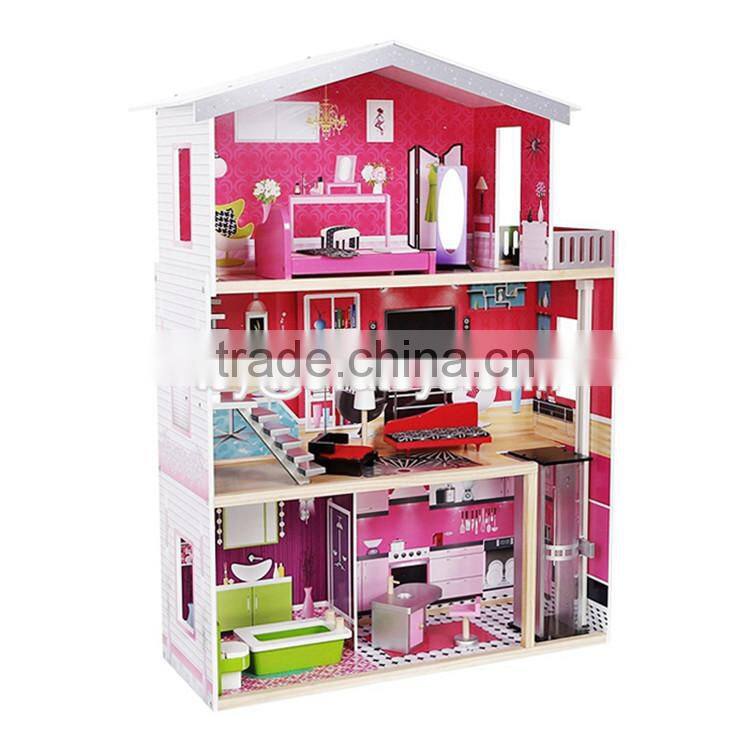 New design girls pretend toys wooden huge dollhouse W06A229