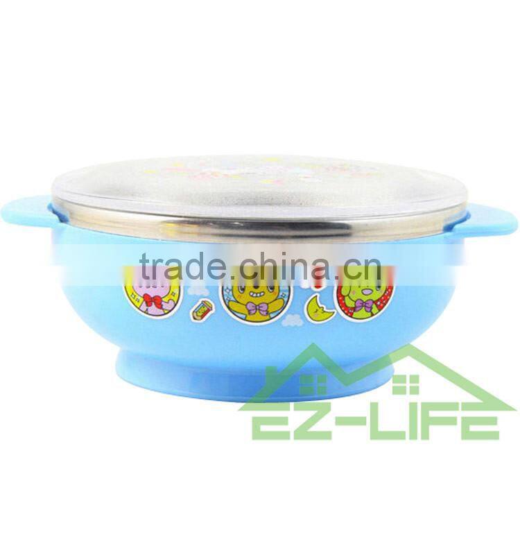 Shockproof sucker and handle stainless steel baby bowls with lids