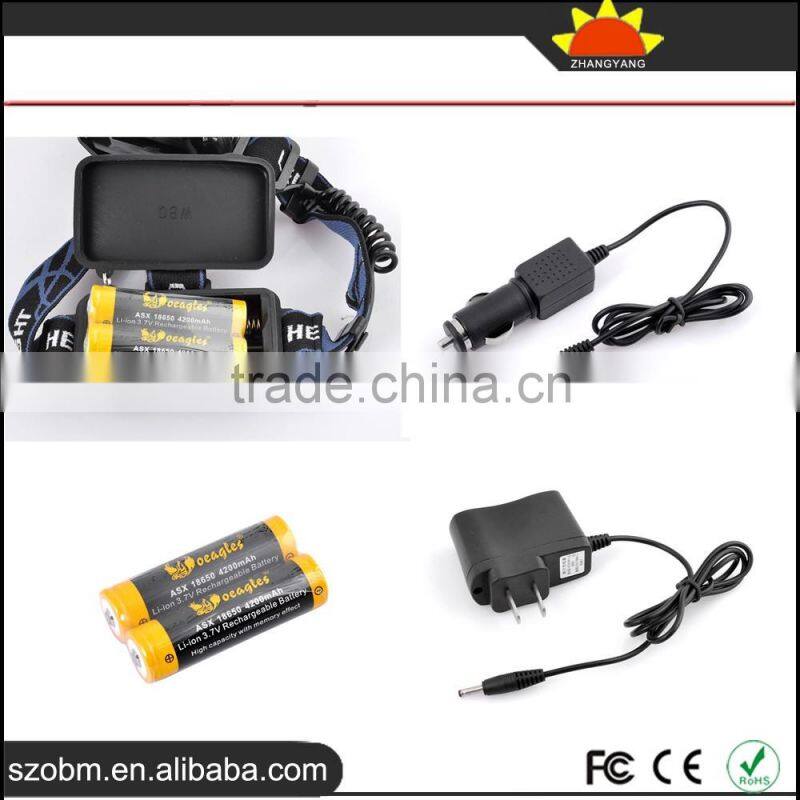 New arrival high quality XML T6 LED 2000 Lm Zoomable LED Rechargeable Headlamp with 18650 Batteriy,charger and car charger