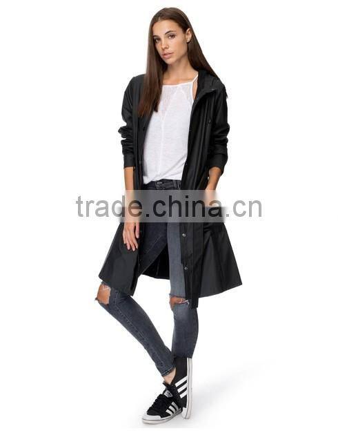 long sleeve pure black wind breaker custom women longline jacket
